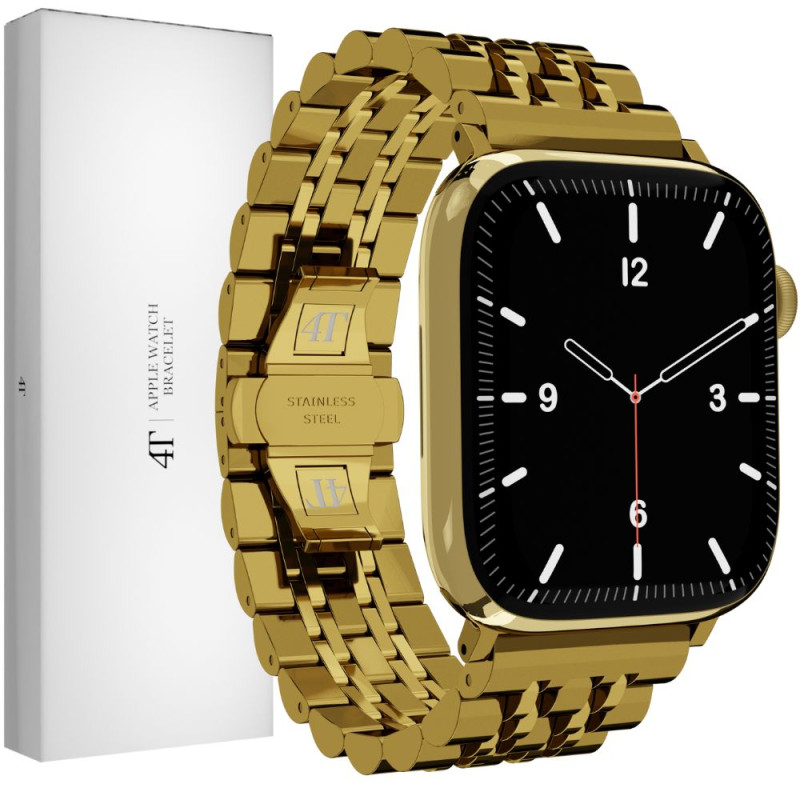 Pasek 4T Band Opaska Bransoleta Apple Watch 41 40 38 mm Złoty - Ekskluzywna złota bransoleta pasek opaska do Apple Watch dla mod